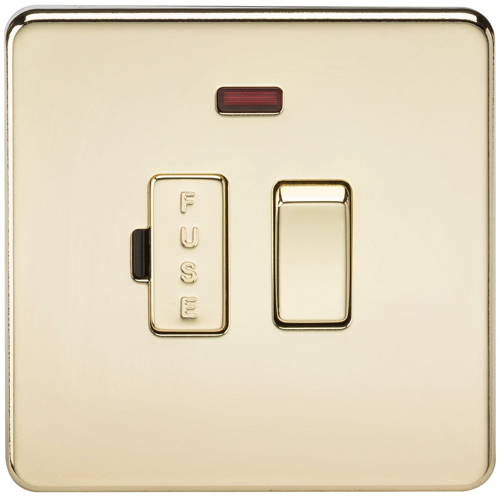 Knightsbridge SF6300NPB Screwless 13 A Switched Fused Spur Unit, Polished Brass with Neon