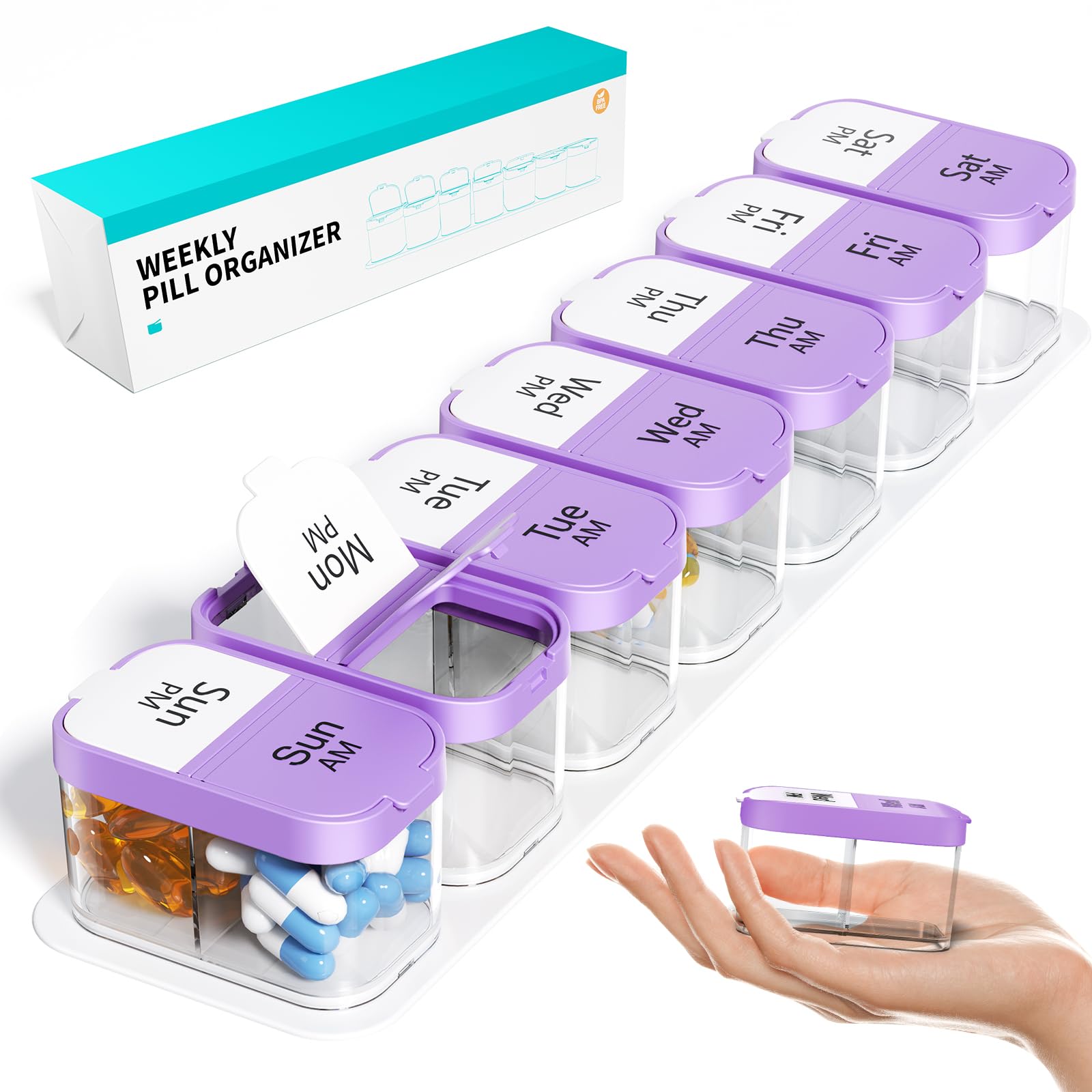 Photo 1 of Odaro Extra Large Weekly Pill Organizer 2 Times A Day, Pill Box 7 Day Am Pm to Hold Daily Medicine Vitamin and Supplements - Purple