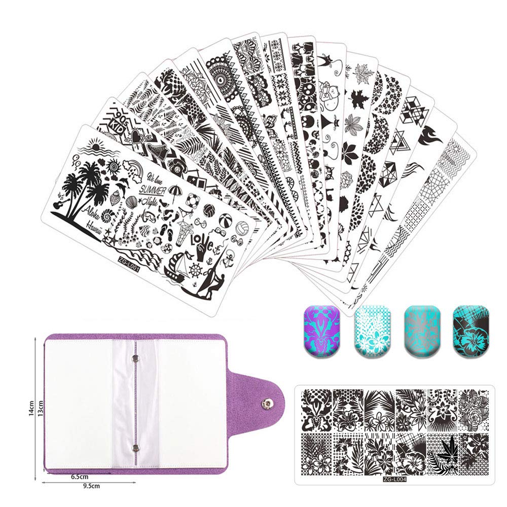 BeautyLeader 20 Pcs Nail Stamp Set - 15 Stamper Plates, 2 Stamper, 2 Scraper, Storage Bag - Animal, Flowers, Leaves Nail Art Template