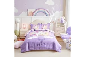 UOZZI BEDDING Unicorn Duvet Cover Set Queen 3 Piece (1 Purple Girls Duvet Cover + 2 Pillow Shams) with Cute Magical Unicorns Rainbow - 800 TC Comforter Cover with Zipper Closure, 4 Corner Ties for Little Princess