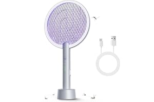Electric Fly Swatter Racket 1 Pack, Mosiller 2 in 1 Bug Zapper with USB Rechargeable Base, 4000 Volt Indoor Outdoor Mosquito Killer with 3-Layer Safety Mesh for Pest Insect Control & Flying Trap