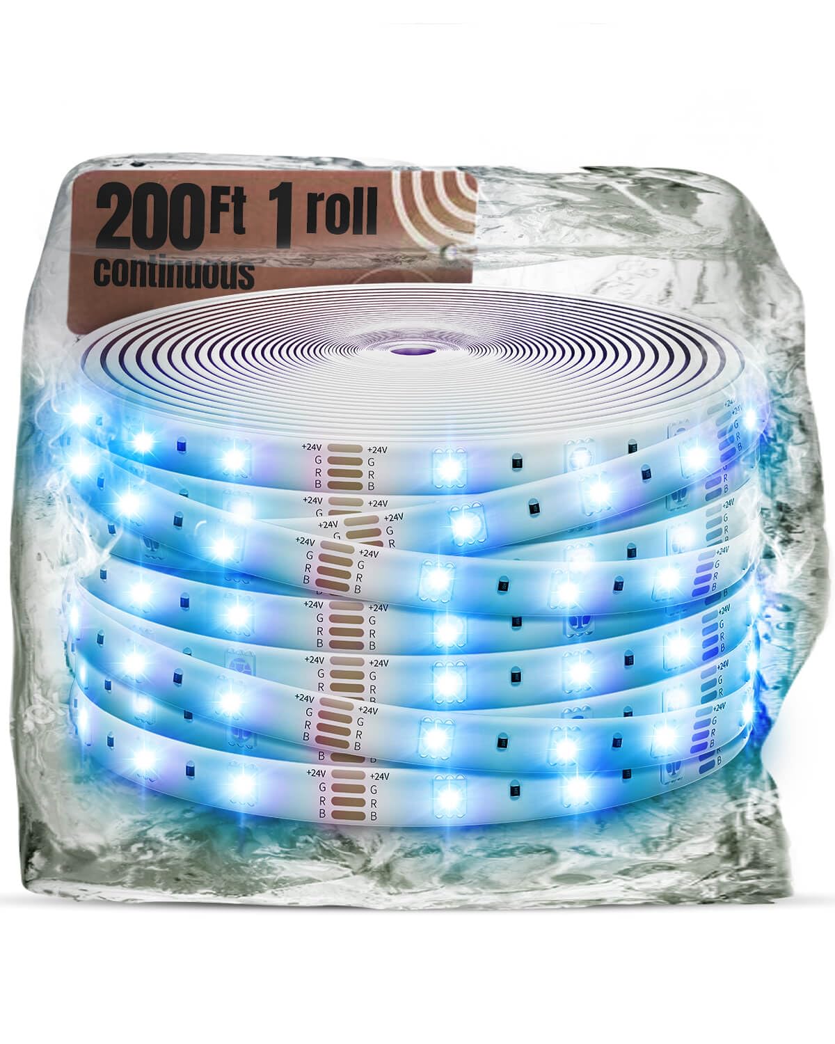 Photo 1 of 200ft WiFi Outdoor LED Strip Lights - Waterproof IP68, Compatible with Alexa & Google Assistant, 24V Low Voltage, App & Remote Control, Heavy-Duty 1 Roll Continuous Strip, Multicolor, Self-Adhesive