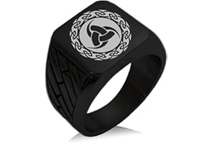 TIONEER Stainless Steel Triskelion Triple Horn of Odin Viking Geometric Pattern Biker Style Polished Ring