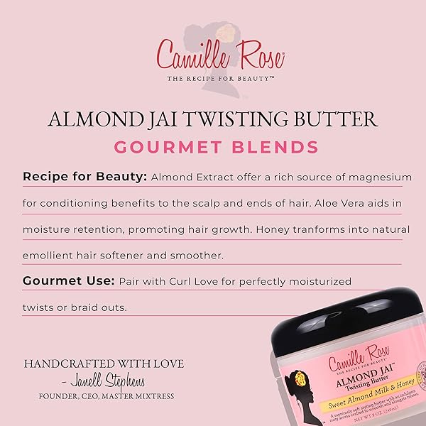 CAMILLE ROSE ALMOND JAI SMOOTH &  ELONGATE TWISTING BUTTER WITH SWEET ALMOND MILK & HONEY, 8OZ