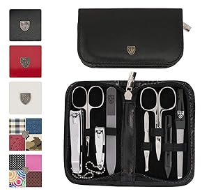 3 Swords Germany - brand quality 8 piece manicure pedicure grooming kit set for professional finger & toe nail care scissors clipper fashion leather case in gift box, Made in Solingen Germany (21309)