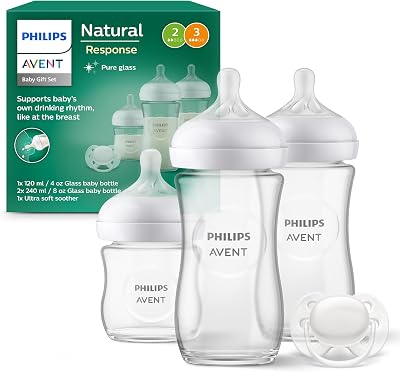 Philips Avent Glass Baby Bottle Gift Set 4oz 8oz Ultra-Soft Pacifier SCD878/11