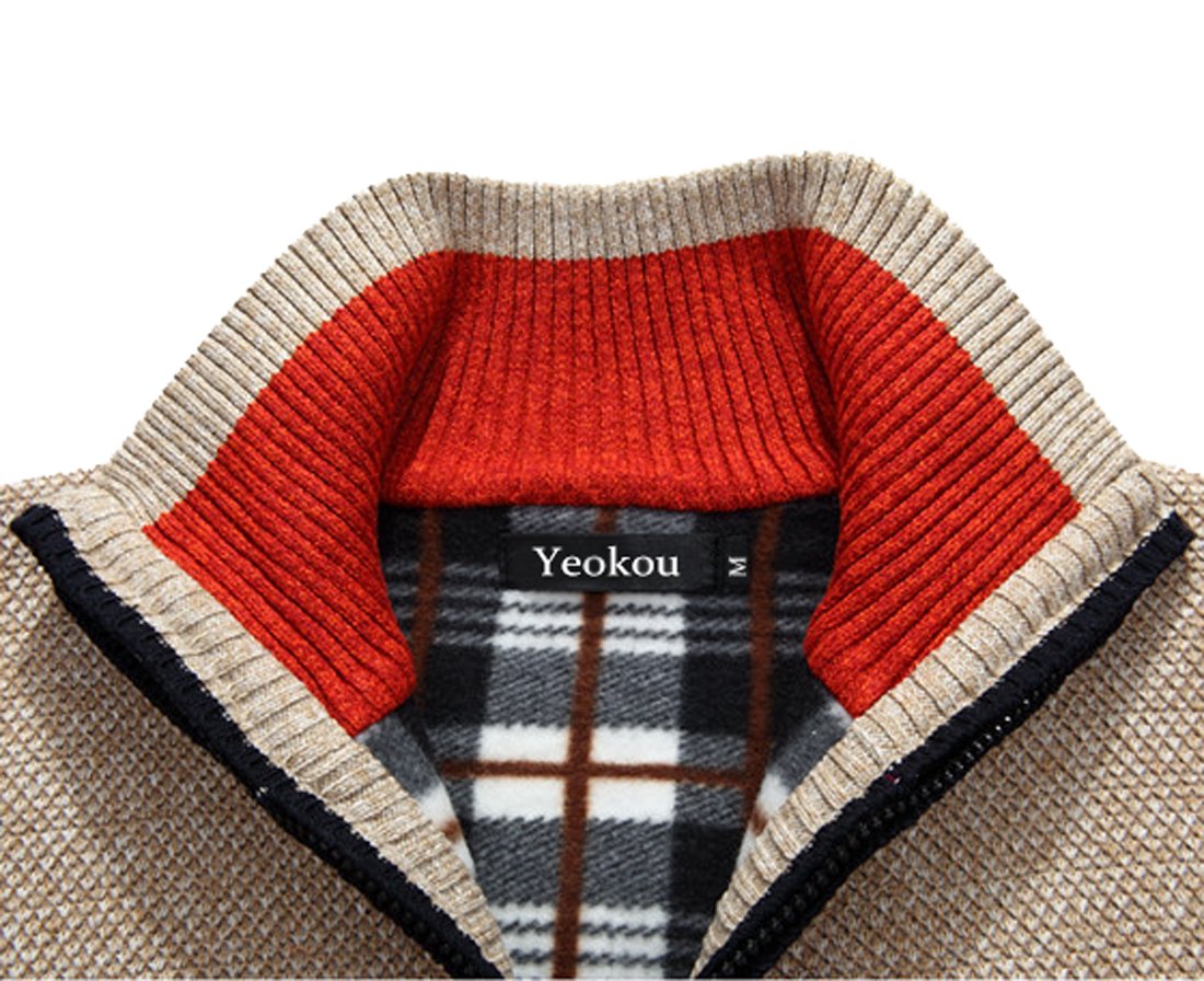 Yeokou Men's Casual Slim Full Zip Thick Knitted Cardigan Sweaters with Pockets