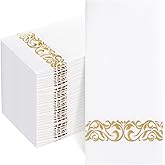 Joyido 50PCS Gold Napkins Disposable - White and Gold Paper Napkins - Cloth-Like Feel Dinner Paper - Elegant Heavy Duty Hand Towels for Bathroom Party Bridal Decorative Reception