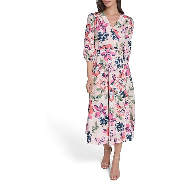 Calvin Klein Women's Flutter Sleeve Round Neck Chiffon A-line Midi Dress, Blossom Multi, 2 at Amazon Women's Clothing store Calvin Klein Women's Flutter Sleeve Round Neck Chiffon A-line Midi Dress, Blossom Multi, 2 at Amazon Women's Clothing store