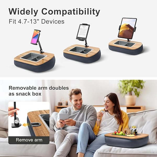ERGONOV TABLET PILLOW STAND FOR LAP USE,ADJUSTABLE IPAD HOLDER WITH SNACK BOWL,360° ROTATING CLIP FOR 4.7-13″ KINDLE,PHONE,TABLET.IDEAL FOR HANDS-FREE READING AND RELAXATION ON BED,COUCH,RECLINER,GRAY