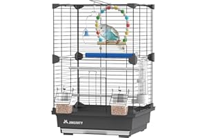 JONS NTY 17 inch Small Square Bird Travel Cage, Parrot Portable Cage, Temporary Cage, Bird Carrier, with Bird Standing Stick, Swing, Water Feeder, for Budgies, Zebra Finches, Small Pet Birds