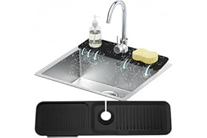 LINDA'S ESSENTIALS 24” Silicone Faucet Mat For Kitchen Sink, Kitchen Sink Splash Guard Behind Faucet, Kitchen Faucet Mat For Kitchen Sink, Kitchen Sink Faucet Mat Splash Guard and Sink Water Splash Guard (Black)