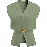 Zoziiee Womens Sleeveless Sweater Vest Deep V Neck Button Down Waist Cinched Knit Trendy Solid Pullover Tank Tops