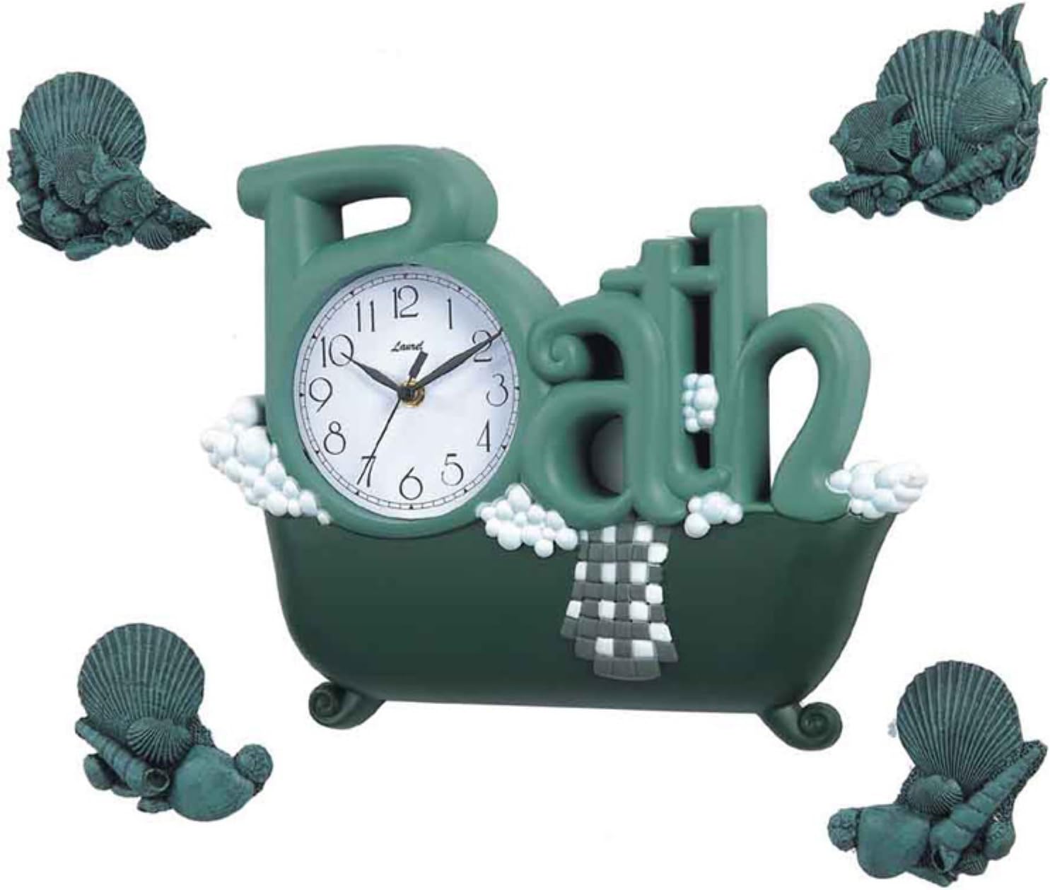 New Haven Bath Clock with Four Shells, Green