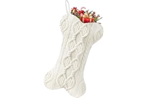 Paulmele Dog Christmas Stocking,Knit White Dog Bone Shape Christmas Stockings,18.5 Inches Large Pet Hanging Christmas Stockings for Dogs Puppys Pets(Style 2)