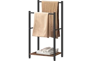 HOOBRO Freestanding Towel Rack, 2 Tier Blanket Ladder Holder for Bathroom, 42 x 24 x 80 cm, Blanket Rack, Industrial Drying a
