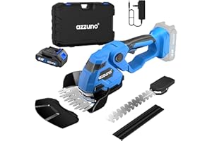 AZZUNO Hedge Trimmer Cordless, 2-in-1 Battery Powered Electric Hedge Trimmer&Grass Shears with Battery and Charger Included,Handheld Grass Cutter Shrub Trimmer for Gardens, Yards, Lawns