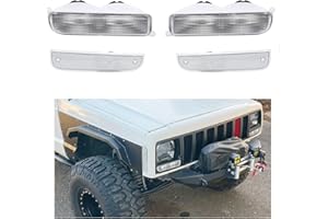 ECOTRIC Pair Clear Front Corner + Bumper Signal Lights Smoke Lens 4Pcs Compatible with 1997-2001 Jeep Cherokee XJ Clear Cover