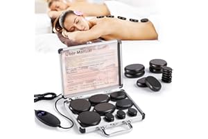 Hot Stones for Massage with Temperature Adjustment,12 PCS Basalt Hot Stones Portable with Heater Kit for Spa, Relaxing, Heali