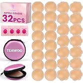 TEAWOO 32 PCS Nipple Covers for Women, Reusable Nipple Coverings, Nipple Pasties, Boob Pasties, Reusable Silicone Adhesive Invisible Pasty Nipple Covers for Women with Travel Box Pink
