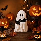 Cute Ghost Hugging Black Cat Halloween Resin Figurine (Horizontal Hugging) | Indoor Tabletop Decor for Mantel Shelf, Farmhouse Fall Seasonal Home Styling Decoration