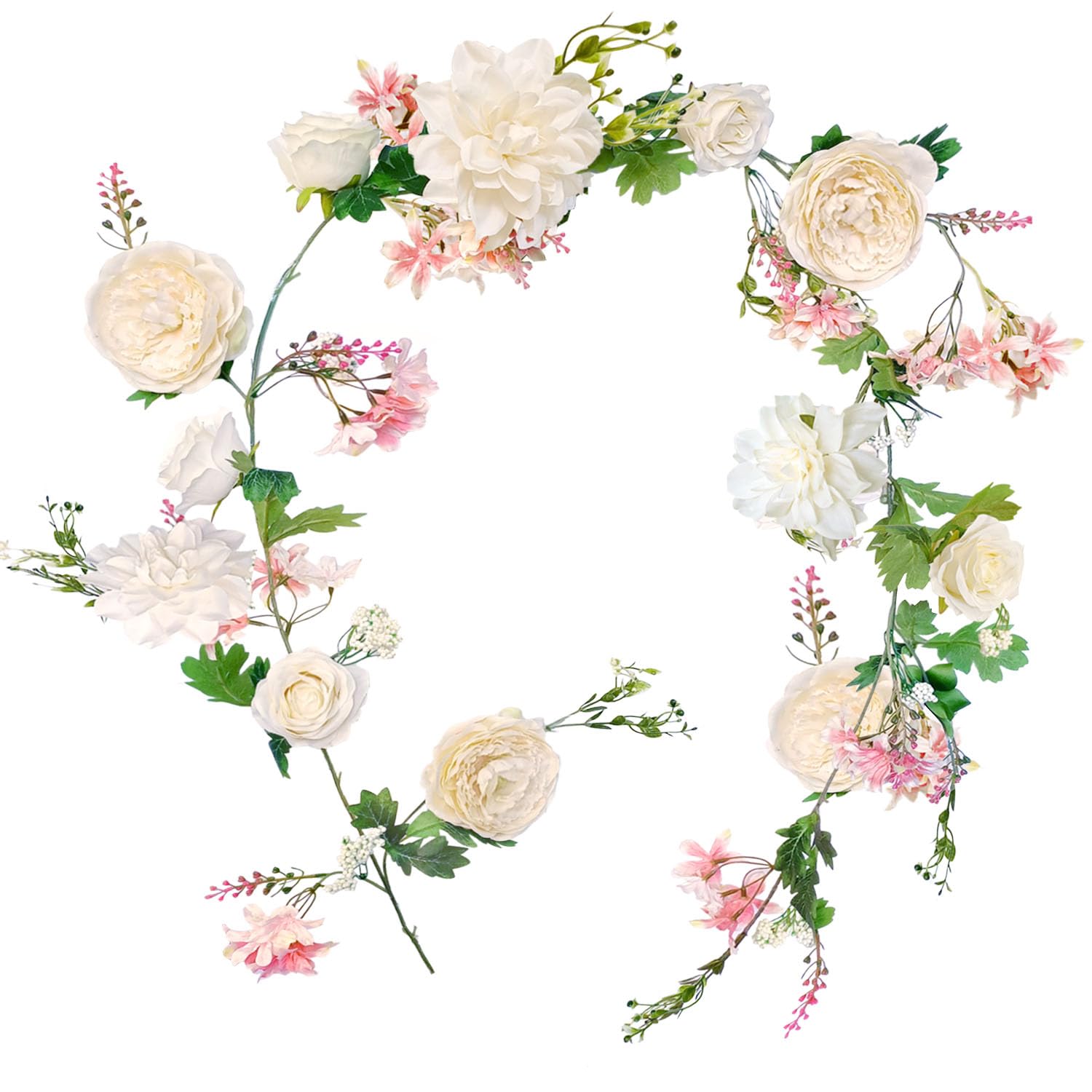 OrgMemory Peony Flower Garland, Rose Flower Swag, 6' Wedding Arch Flowers for Wedding Decor Home Table Runner Mantle Party Decor (Champagne Peony Garland)