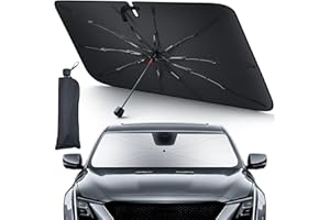 Aomiker Car Windshield Sun Shade Umbrella - [10 Fiberglass Ribs] Foldable Front Window Sunshade, 5 Layers UV Block Coating, Heat Insulation Protection, Wind Cover for Auto Sedan, SUV (57"x32")