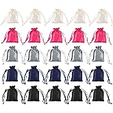 PATIKIL Satin Bags with Drawstring, 50 Pack 3x4 Inch Wedding Favor Bags Mini Gift Packaging Bags for Birthday Christmas Jewelry Party, Black, Beige, Gray, Navy Blue, Rose Red