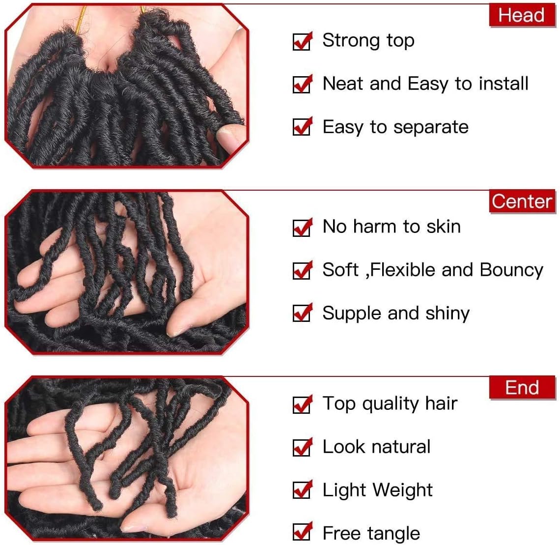 Xtrend 7 Packs 24 Inch Black Nu Faux Locs Crochet Braids Hair Synthetic Pre Looped Soft Dreadslocks Braiding Hair Goddess Faux Locs Curly Wavy Hair Extensions for Black Women 12strands/pack 1B# - Image 4