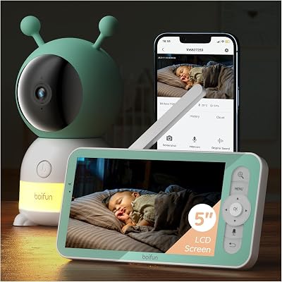 BOIFUN 2K WiFi Baby Monitor 5" Screen App PTZ Auto-Tracking Night Vision