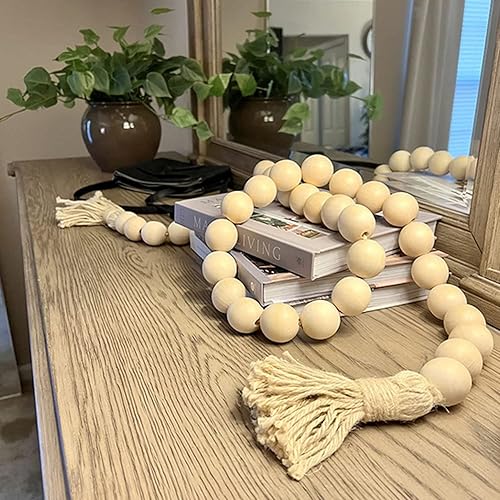72in Wood Bead Garland Diameter Large Boho Beads Rustic Prayer Country  Coffee Table Farmhouse Decor Beads