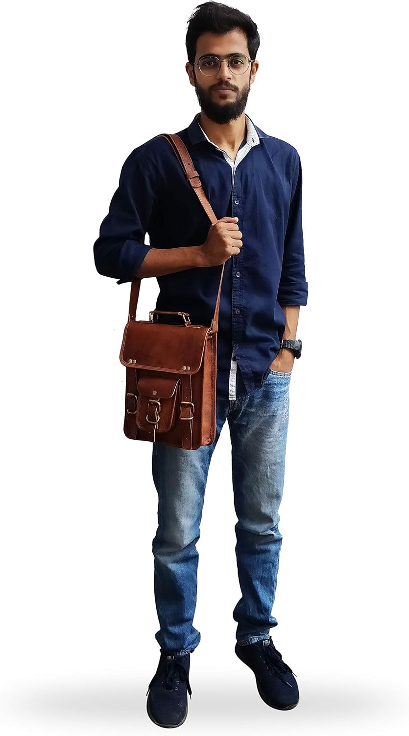 Jaald Leather messenger bag shoulder bag cross body vintage satchel for women men compatible with Ipad man purse and tablet - Image 5