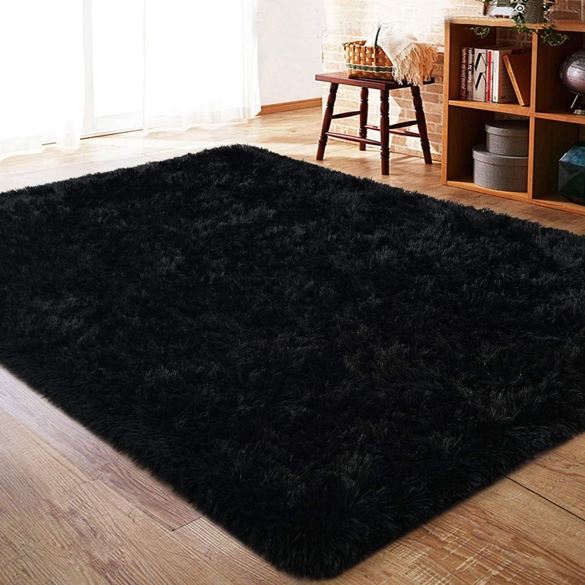 Rugs, Pads & Protectors - ISEAU Black Rug Super Soft Shaggy 4x6 Feet Rugs for Bedroom, Fluffy Area Rug for Living Room Floor Rug, Fuzzy and Comfy Carpet Nursery Shag Rug for Kids Boys Room Decor