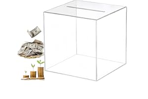 Clear Acrylic Money Box, Wanfoou Clear Piggy Bank, Unopenable Piggy Bank, Saving Money Box for Storing Coins and Bills (15X15