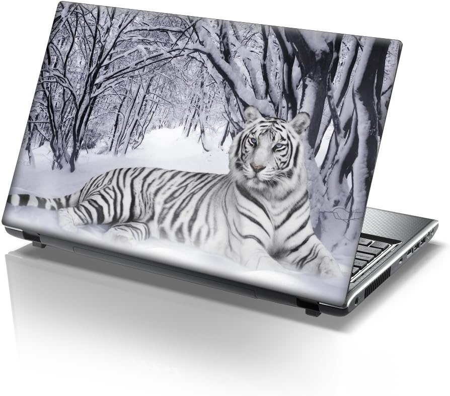 TaylorHe 17 inch Laptop Skin Vinyl Decal with Colorful Patterns and Leather Effect Laminate MADE IN BRITAIN Tiger in Snow