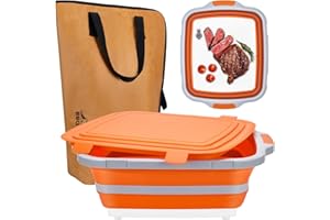 WADEO Collapsible Large BBQ Prep Tub & BBQ Resting Bag, Portable Smoking BBQ Blanket Prep Bucket for Resting Meat, Meal Prep, Marinating, 3in1 Foldable Meat Prep Tub Cutting Board with Locking Lid