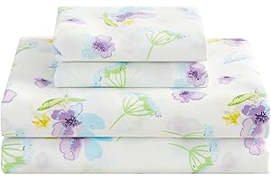 Softan Floral Queen Sheet Set Blue Dandelion Flower Bed Sheets Queen Printed Sheets - 4 Piece Soft Microfiber Patterned Fitted Sheets Queen with 15" Deep Pocket
