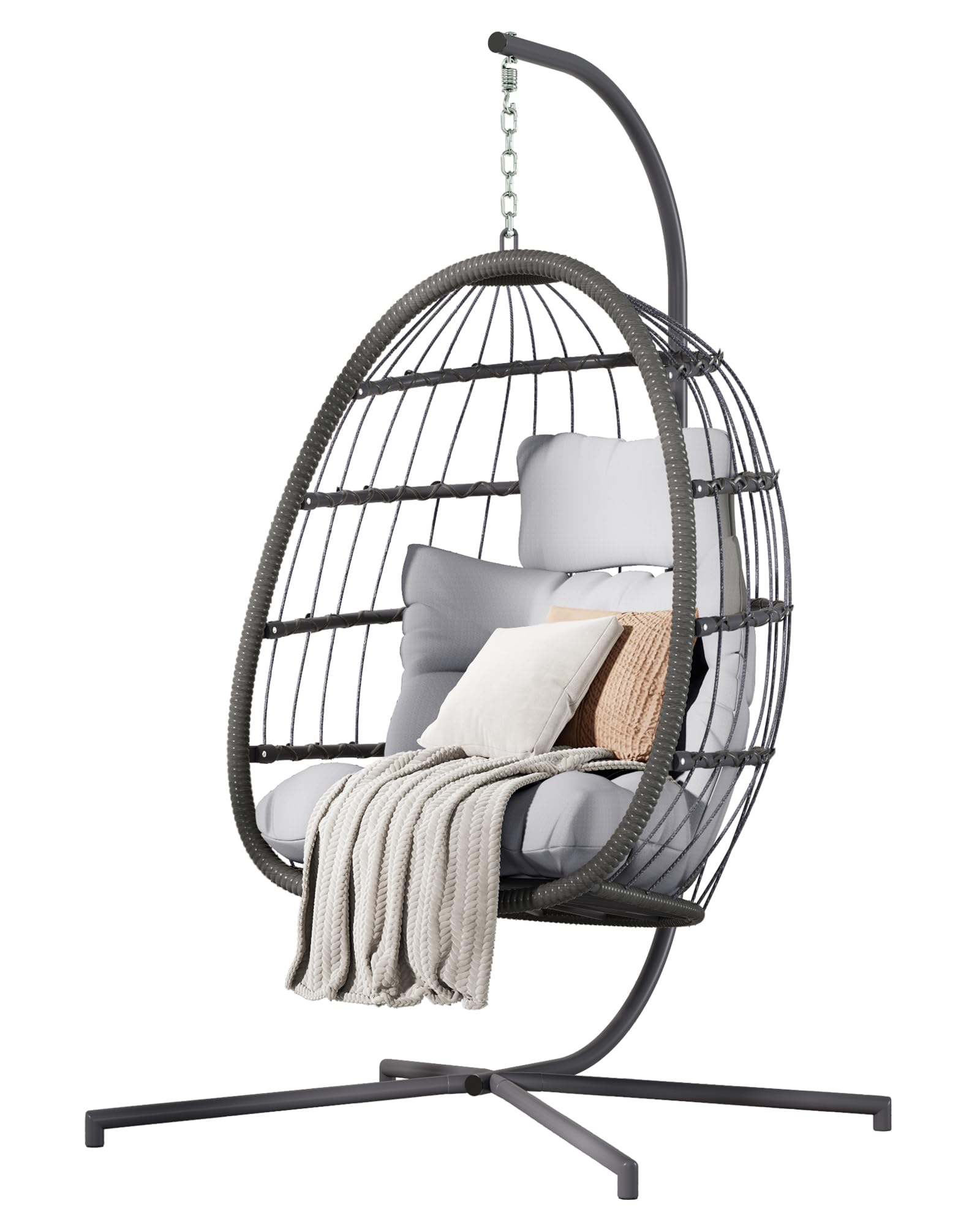 Photo 1 of ****FACTORY SEALED****HWB Hanging Egg Chair with Stand, Patio Wicker Egg Swing Chair with Cushion for Bedroom Garden Indoor Outdoor (Grey)