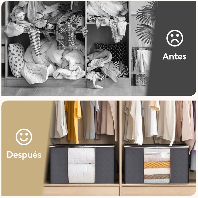 Lifewit 6 peças caixas de armazenamento de roupas, bolsa de armazenamento de roupas, organizador de armário dobrável, caixas de mudança, bolsas com alça reforçada para guardar roupas, cobertores, edredons, cinza