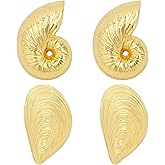Hotalisona Beach Earrings for Women, Seashell Shell Conch Gold Boho Ocean Stud Earrings Set Beach Jewelry Gifts for Women