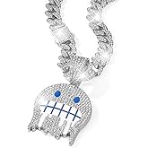 LCWLJL Smiling Face Hip-hop Cuban Chain, Rhinestone Pendant Necklace Jewelry For Men，Men's Fashion Jewelry Silver golden
