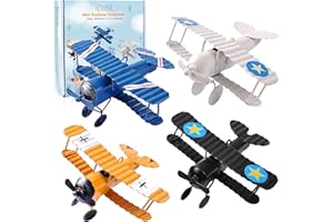 eZAKKA Airplane Cake Topper, Vintage Airplane Decor, Hanging Airplane Decor Model Airplane Mini Small Metal Biplane Ornament for Christmas Tree Decorations Home Room Decor Birthday, 4 Pack