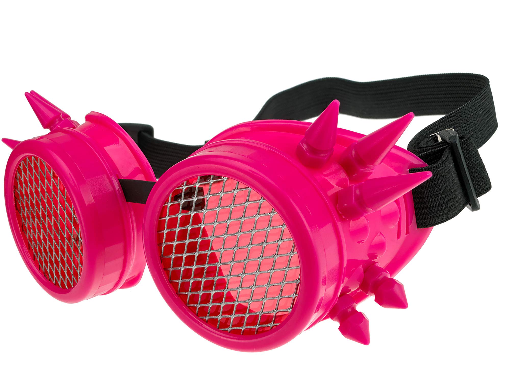 Welding Cyber Goggles With Spikes Steampunk Goth Cosplay Sunglasses Round Glasses Party Fancy Dress MFAZ Morefaz Ltd (Pink Spikes-Grid)