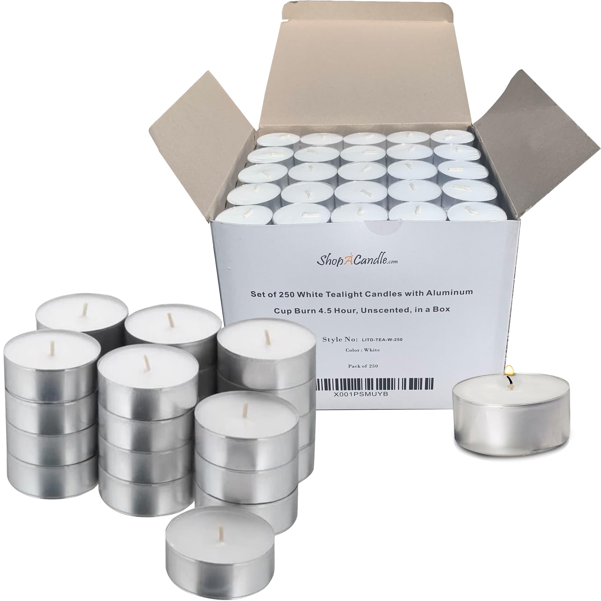 Photo 1 of Tea Light Candles in Metal Cups - 4.5 Hours Clean, Long Burning White Unscented - 250 Votive Candles Bulk for Romantic Dinner, Wedding, Spa & Hotels by PARNOO