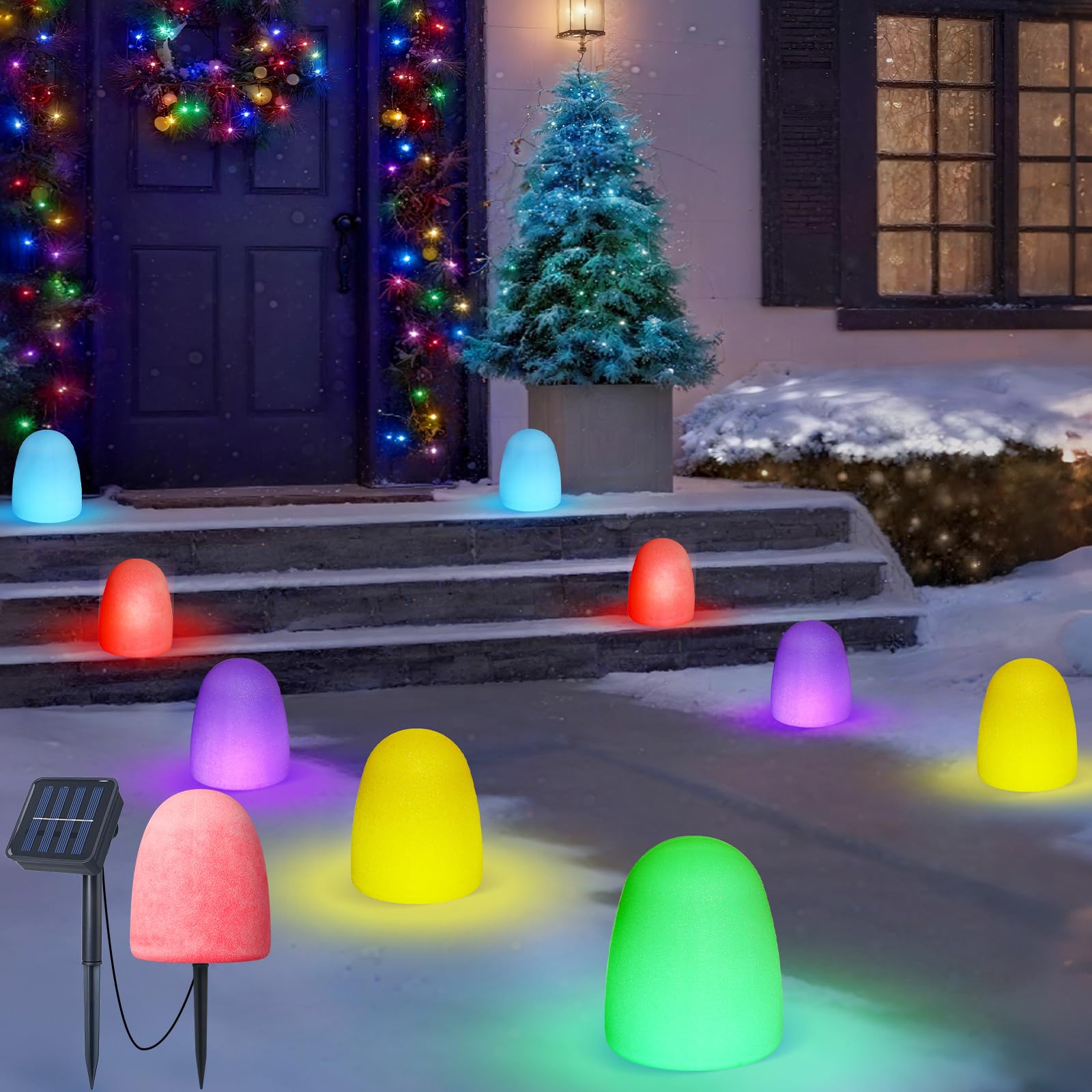 Photo 1 of 12 Pcs 6'' Gumdrop Christmas Pathway Solar Lights Waterproof 6 in 1 LED Gumdrop Solar Stake Light with 5 Colors for Xmas Path Lawn Garden Landscape Courtyard Sidewalk Driveway Walk Way Outdoor Light