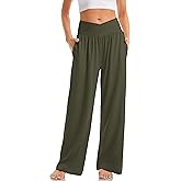 TARSE Women's Wide Leg Casual Loose Pants Yoga Sweatpants Comfy Crossover High Waisted Lounge Pajama Flowy Pants with Pockets