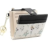 GAEKEAO Small Wallet for Women RFID Blocking Slim Bifold Floral Leather Card Holder with Zipper Pocket ID Window