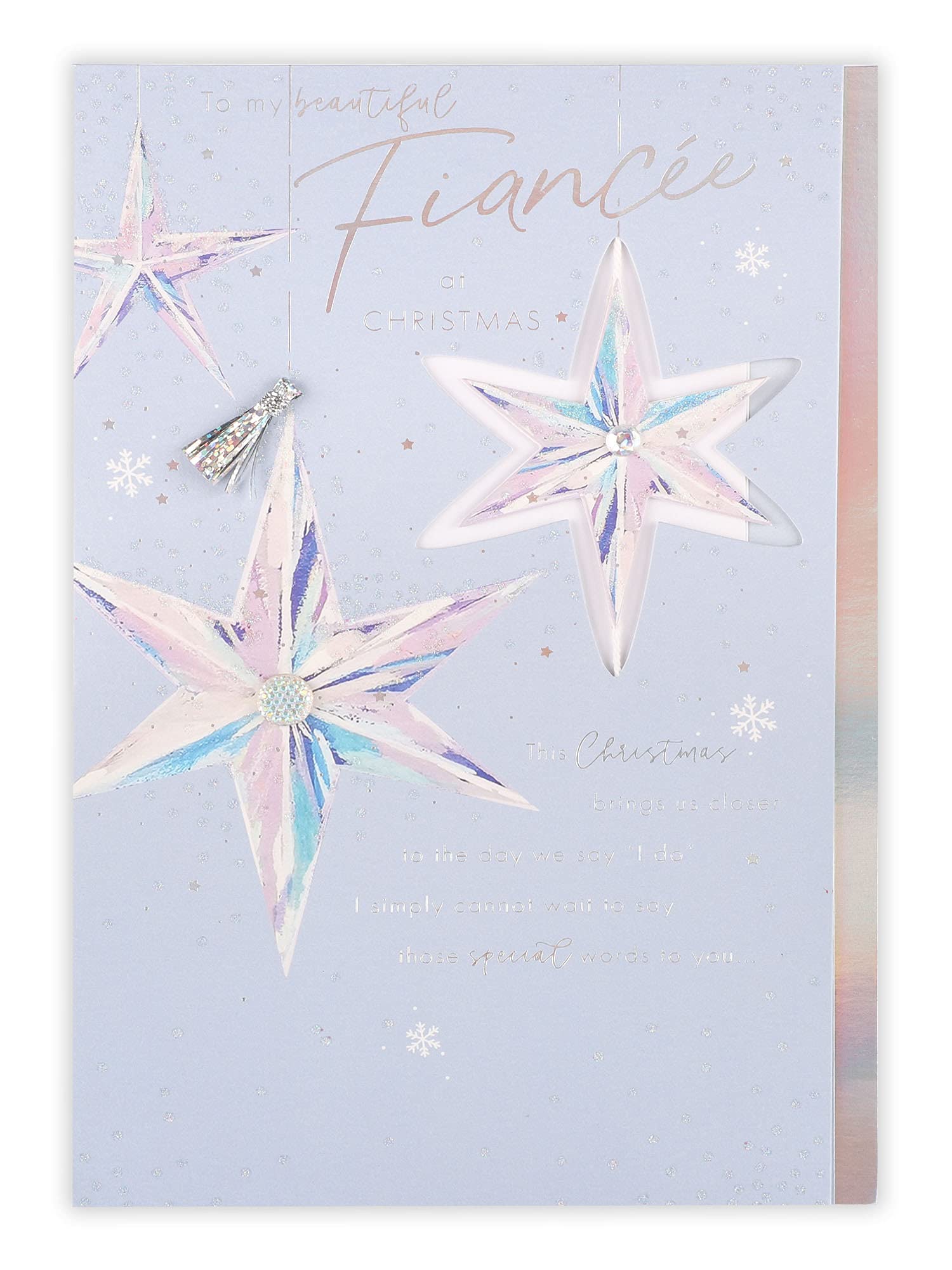 Clintons: Fiancée Silver Star Baubles Christmas Card,Multi-Colour,171 x 260,1182042