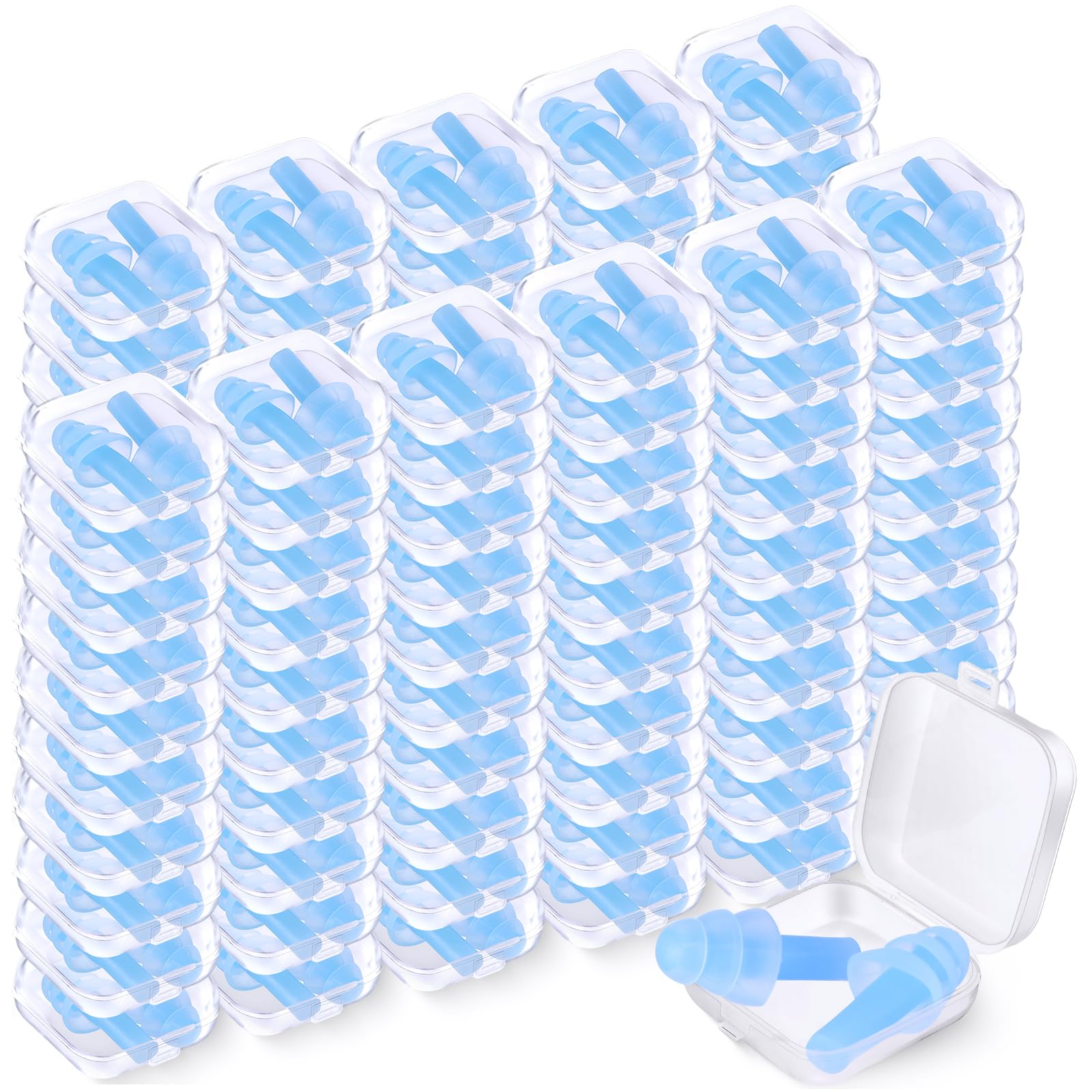 Photo 1 of TrelaCo 100 Pairs Ear Plugs Bulk, NRR 29dB Reusable Silicone Ear Plugs with Plastic Cases Soft Foam for Sleeping Noise Cancelling for Concerts Shooting Swimming Noise Reduction(Light Blue)