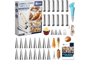 Tuauoe Cream Horn Molds for Baking, 35pcs Cannoli Tubes Molds, Non-Stick Stainless Steel 16pcs Cone Shaped and 12pcs Tubular 